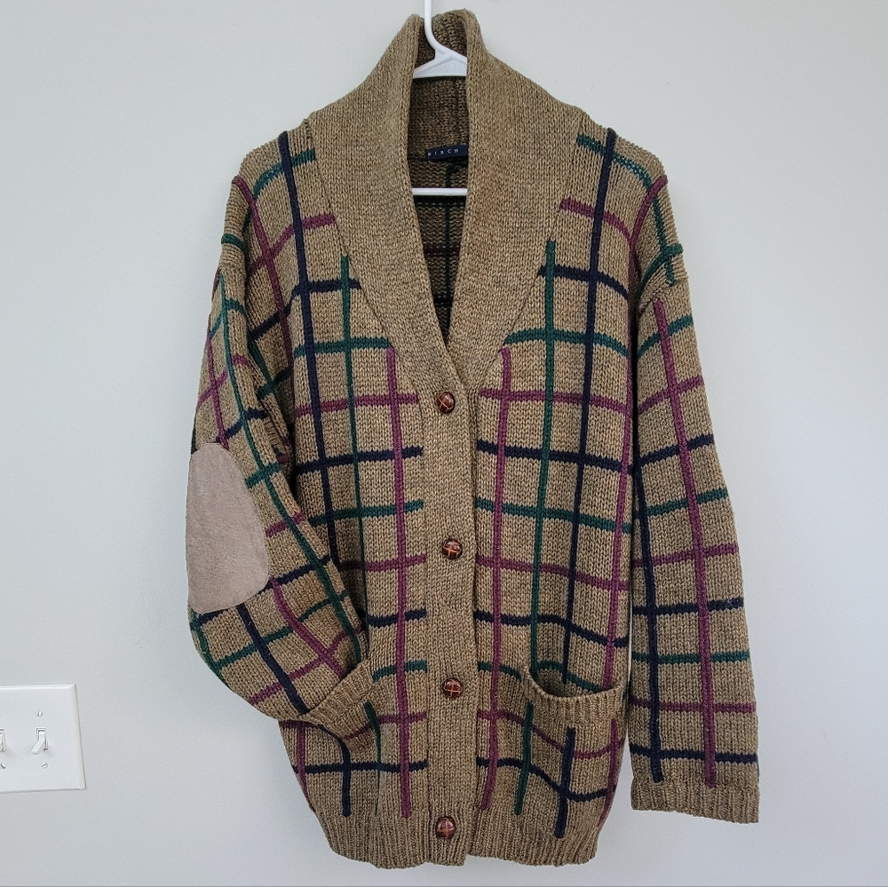 Birch Bros Plaid Wool Cardigan Men's Size L Professor Preppy Academia Grandpa